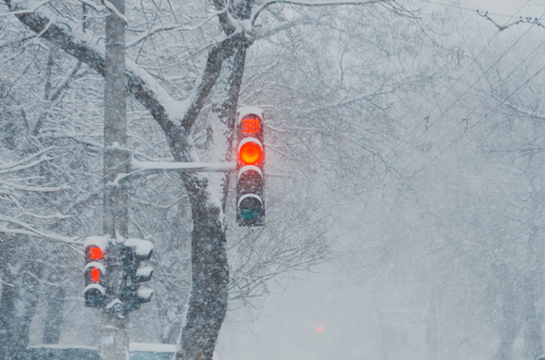 Traffic lights in snowstorm