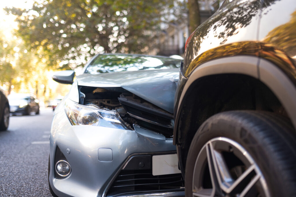 Close-up shot of two cars after a car accident in Illinois